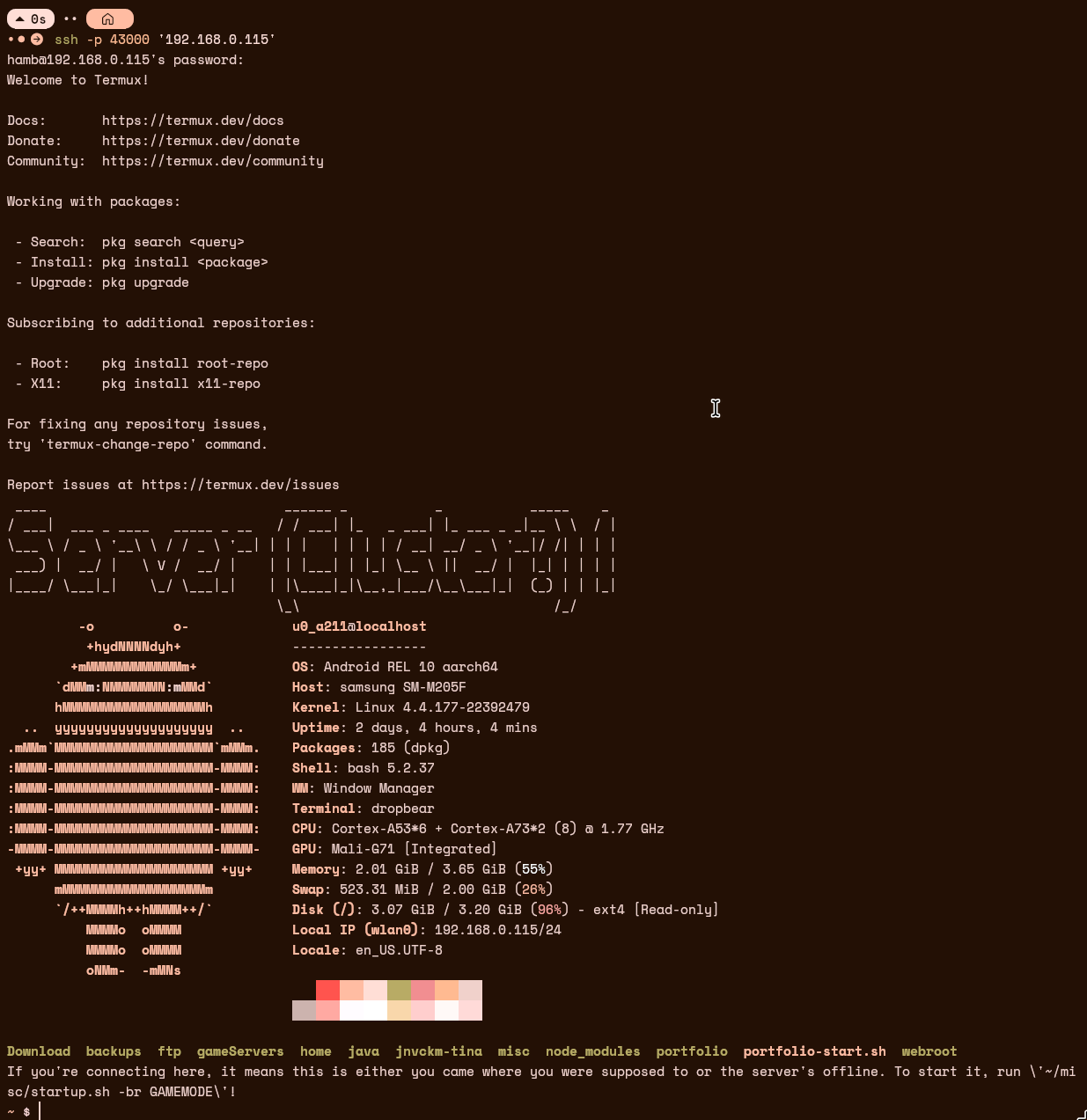 Image of me connecting to the phone through ssh